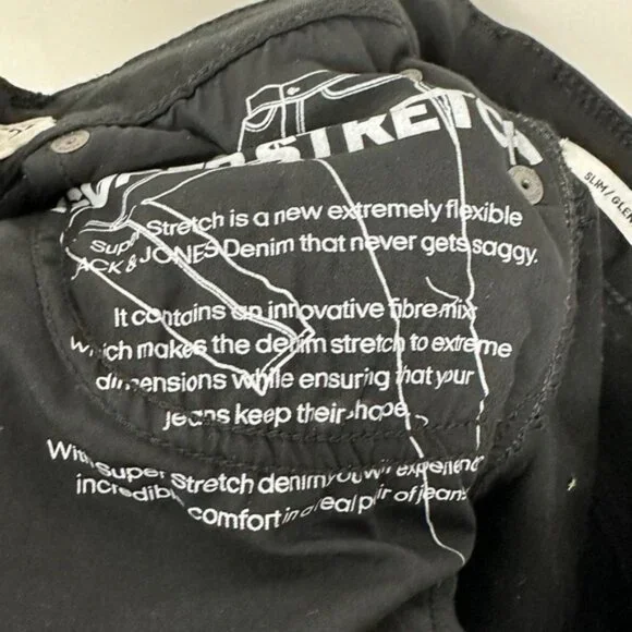 Jack & Jones Stretch Slim Glenn Fit Black Denim Jeans Mens Size 28 x 32 Pant NEW - Picture 11 of 15